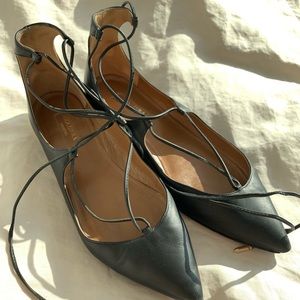 Aquazzura Christy Lace-Up Flats - Size 7 Black